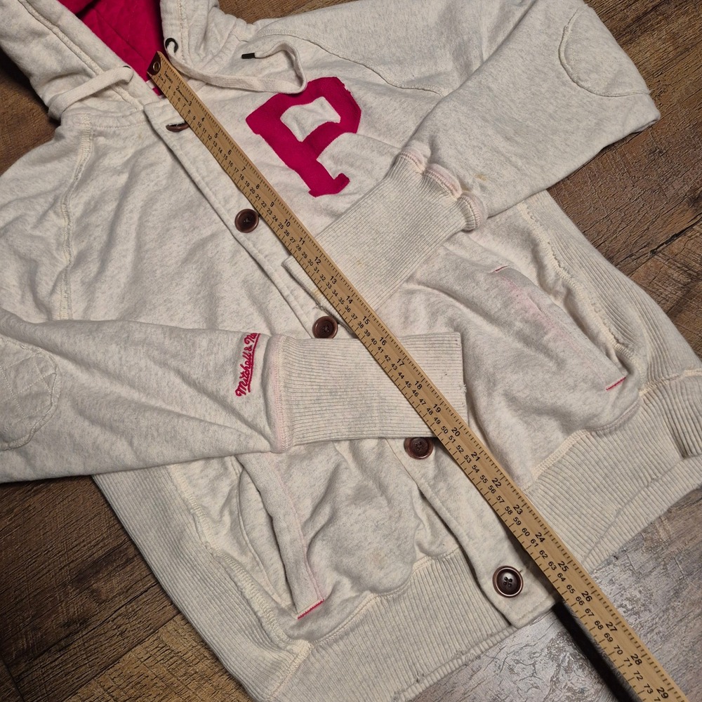 Philadelphia Phillies Hoodie Jacket Mitchell & Ness Cooperstown Mens L Cream MLB - Picture 6 of 12